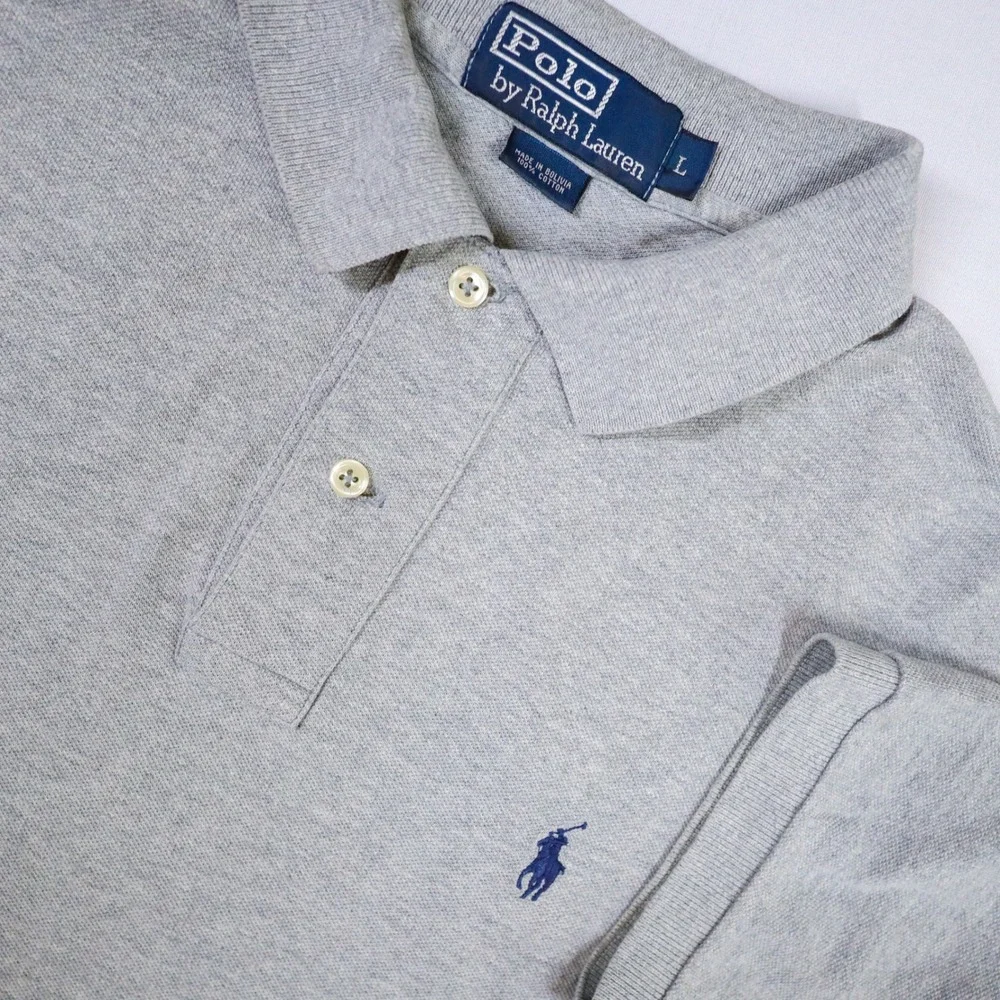 Vintage Polo Ralph Lauren Polo Shirt Mens Large Gray Mesh Cotton Navy Pony